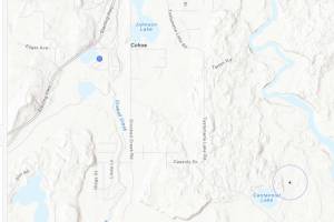 A map shows the location of the Tustumena Lake fire (large blue circle) near Kasilof, Alaska, on Saturday, June 29, 2024. (Courtesy Alaska Division of Forestry & Fire Protection)
