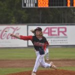 Peninsula Oilers relief pitcher Mose Hayes delivers to the Anchorage Bucs on Saturday, June 29, 2024, at Coral Seymour Memorial Park in Kenai, Alaska. (Photo by Jeff Helminiak/Peninsula Clarion)