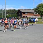 Runners in the Homer Spit Run 10K to the Bay take off from the starting line at Homer High School on Saturday, June 29, 2024, in Homer, Alaska. More than 160 runners and walkers participated in this years Spit Run overall, between the 10K to the Bay and the Cosmic Hamlet Half Marathon. (Delcenia Cosman/Homer News)