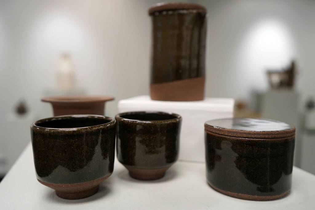 Ceramic art, part of the Kenai Potters Guilds Clay on Display, is seen at the Kenai Art Center in Kenai, Alaska, on Tuesday, July 2, 2024. (Jake Dye/Peninsula Clarion)