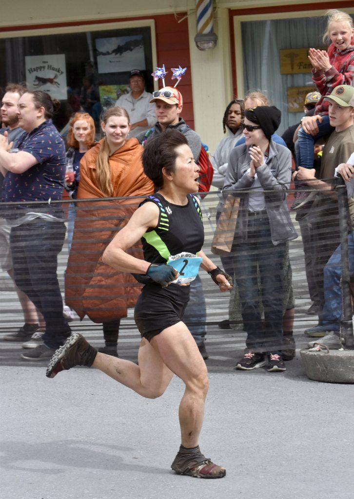 Palmers Meg Inokuma finishes third in the womens race at the Mount Marathon Race on Thursday, July 4, 2024, in Seward, Alaska. (Photo by Jeff Helminiak/Peninsula Clarion)
