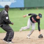 Peninsula Oilers infielder Petey Soto tries to make a play during a 2-1 loss to the Mat-Su Miners on Sunday, July 7, 2024, at Hermon Brothers Field in Palmer, Alaska. (Photo by Jeremiah Bartz/Frontiersman)