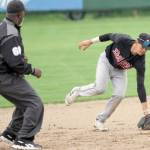 Peninsula Oilers infielder Petey Soto tries to make a play during a 2-1 loss to the Mat-Su Miners on Sunday, July 7, 2024, at Hermon Brothers Field in Palmer, Alaska. (Photo by Jeremiah Bartz/Frontiersman)