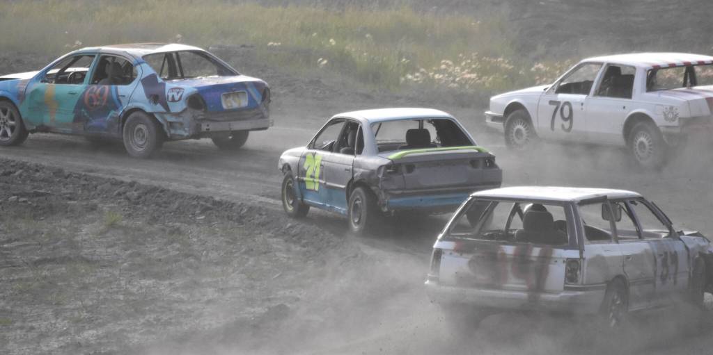 The Dollar stocks race at the Skylar Thomas Lyon Memorial on Sunday, July 7, 2024, at Twin City Raceway in Kenai, Alaska. (Photo by Jeff Helminiak/Peninsula Clarion)