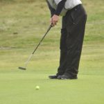 Bill Engberg putts on the No. 3 green at the State Farm Agent Heith Groth Pro Am and Skins Game on Monday, July 15, 2024, at Birch Ridge Golf Course in Soldotna, Alaska. (Photo by Jeff Helminiak/Peninsula Clarion)