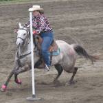 Samantha Lopez competes in Pole Bending at the third Soldotna Equestrian Association rodeo of the season Sunday, July 28, 2024, at the Soldotna Rodeo Grounds in Soldotna, Alaska. (Photo by Jeff Helminiak/Peninsula Clarion)