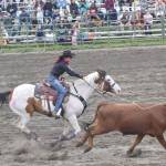 Corey Wilkinson competes in Breakaway Roping at the third Soldotna Equestrian Association rodeo of the season Sunday, July 28, 2024, at the Soldotna Rodeo Grounds in Soldotna, Alaska. (Photo by Jeff Helminiak/Peninsula Clarion)