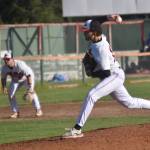Oilers reliever Nathan Hoffman delivers to the Anchorage Glacier Pilots on Monday, July 29, 2024, at Coral Seymour Memorial Park in Kenai, Alaska. (Photo by Jeff Helminiak/Peninsula Clarion)