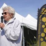 Peggy Arness speaks during a celebration of the 50th anniversary of North Peninsula Recreation Service Area at the Nikiski Pool in Nikiski, Alaska, on Saturday, Aug. 3, 2024. (Jake Dye/Peninsula Clarion)