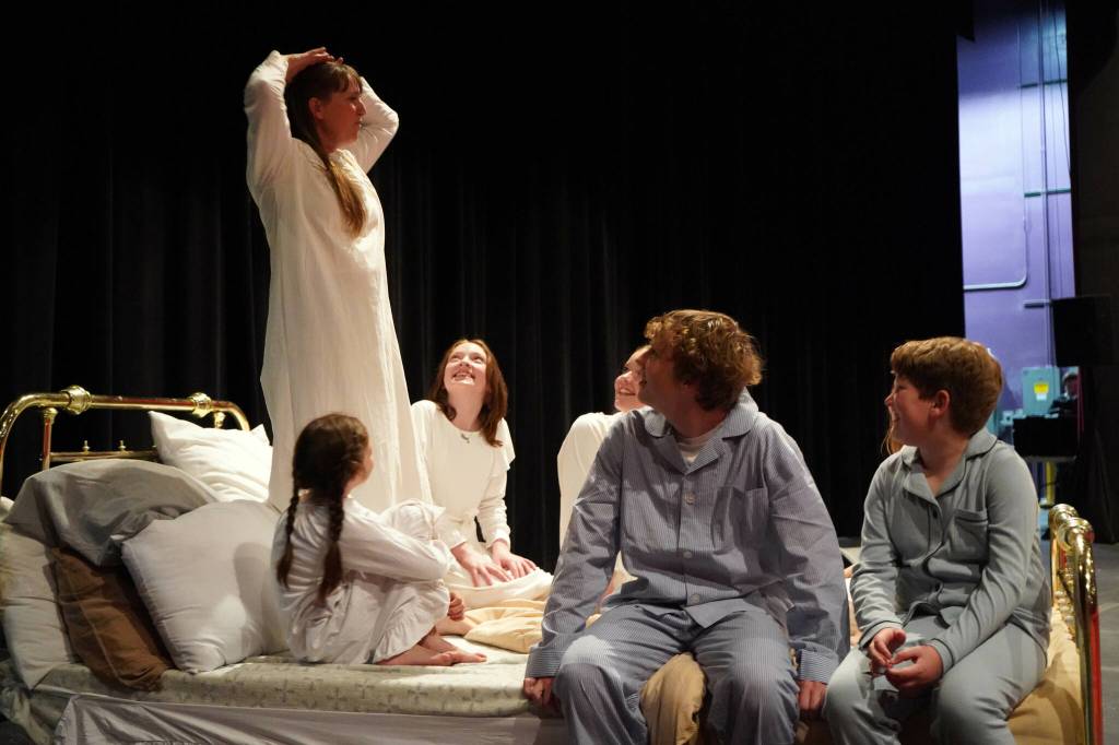 The Triumvirate Theatres cast of The Sound of Music rehearse at Soldotna High School in Soldotna, Alaska, on Friday, Aug. 2, 2024. (Jake Dye/Peninsula Clarion)