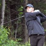 Shane Sundberg tees off on the ninth hole at the State Farm Agent Heith Groth Pro Am and Skins Game on Monday, July 15, 2024, at Birch Ridge Golf Course in Soldotna, Alaska. (Photo by Jeff Helminiak/Peninsula Clarion)
