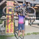 Sewards Chaz DiMarzio celebrates a win in the Soggy Bottom 100 on Saturday, Aug. 3, 2024, in Hope, Alaska. (Photo provided)