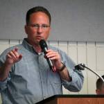 Rep. Ben Carpenter, R-Nikiski, speaks during a debate with Sen. Jesse Bjorkman organized by the District 8 Alaska Republican Party at the Soldotna Regional Sports Complex in Soldotna, Alaska, on Monday, Aug. 12, 2024. (Jake Dye/Peninsula Clarion)