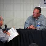 Moderator Merrill Sikorski asks a question of Rep. Ben Carpenter, R-Nikiski, during a debate with Sen. Jesse Bjorkman organized by the District 8 Alaska Republican Party at the Soldotna Regional Sports Complex in Soldotna, Alaska, on Monday, Aug. 12, 2024. (Jake Dye/Peninsula Clarion)
