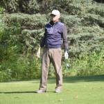 Darell Jelsma watches his tee shot on No. 18 en route to the Senior Division title at the Birch Ridge Amateur Championship on Sunday, Aug. 25, 2024, at Birch Ridge Golf Course in Soldotna, Alaska. (Photo by Jeff Helminiak/Peninsula Clarion)