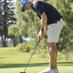 Nolan Rose putts on the No. 15 green at the Birch Ridge Amateur Championship on Sunday, Aug. 25, 2024, at Birch Ridge Golf Course in Soldotna, Alaska. (Photo by Jeff Helminiak/Peninsula Clarion)