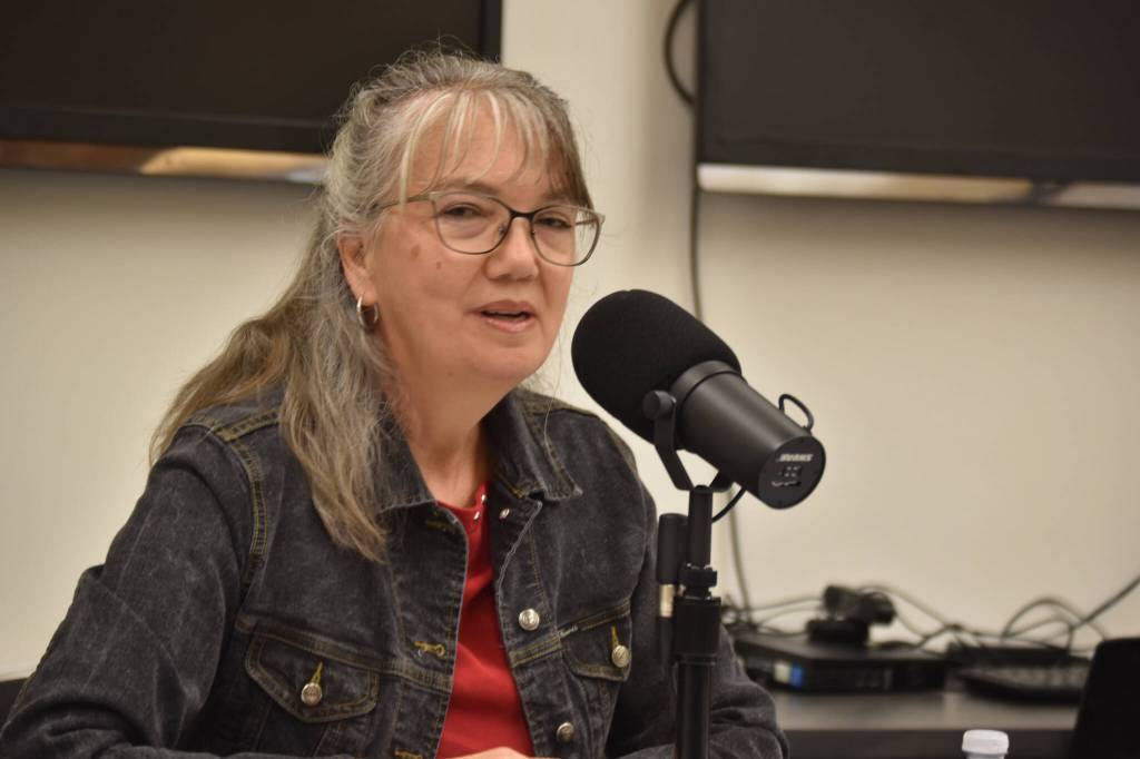 Kenai City Council member and candidate Deborah Sounart participates in the KDLL 91.9 FM/Peninsula Clarion 2024 Candidate Forum Series on Monday, Aug. 26, 2024, at the Kenai Community Library in Kenai, Alaska. (Photo by Erin Thompson/Peninsula Clarion)