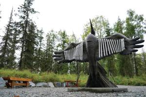 Jake Dye/Peninsula Clarion
A peace crane sculpture stands at the heart of the Kenai Peninsula Peace Crane Garden Trails in Soldotna on Wednesday.