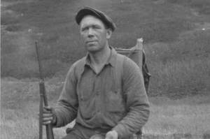Ole Frostad, pictured here in the 1930s, and his brother Erling lived seasonally and trapped at Tustumena Lake. They also fished commercially in the summers out of Kenai. (Photo courtesy of the Gary Titus Collection)