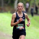 Soldotnas Tania Boonstra competes at the Colony Invite at Colony High School in Palmer, Alaska, on Saturday, Aug. 31, 2024. (Photo by Jeremiah Bartz/Frontiersman)