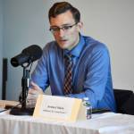 Soldotna City Council member Jordan Chilson participates in the Peninsula Clarion and KDLL candidate forum series, Thursday, Sept. 5, 2024, at the Soldotna Public Library in Soldotna, Alaska. (Photo by Erin Thompson/Peninsula Clarion)