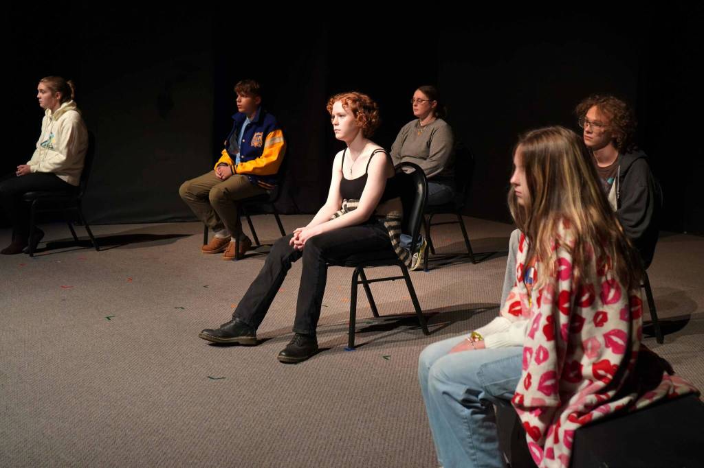 The Kenai Performers cast of The Bullying Collection rehearse at the Kenai Performers Theater in Kalifornsky, Alaska, on Monday, Sept. 9, 2024. (Jake Dye/Peninsula Clarion)