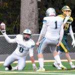 Nikiskis Oliver Parrish scores a touchdown Friday, Sept. 13, 2024, at Roger Steinbrecher Memorial Field in Seward, Alaska. (Photo by Jeff Helminiak/Peninsula Clarion)