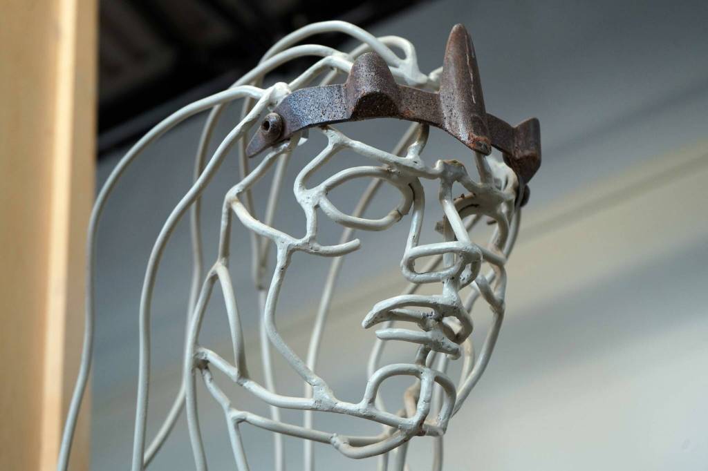 Artwork by Kenai Peninsula College Associate Professor of Art Cambid-J Cam Choy is displayed in a memorial art gallery at Kenai Peninsula College in Soldotna, Alaska, on Friday, Sept. 13, 2024. (Jake Dye/Peninsula Clarion)