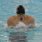 Kenai Centrals David Price competes in the 100-yard breaststroke at the Kenai Invitational on Saturday, Sept. 21, 2024, at Kenai Central High School in Kenai, Alaska. (Photo by Jeff Helminiak/Peninsula Clarion)