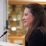 Virginia Morgan, volunteer director of the Cooper Landing Community Library, speaks to the Kenai Peninsula Borough Assembly on the Public Library Assistance Grant reduction on Tuesday, Sept. 17, 2024, in Soldotna, Alaska. (Jake Dye/Peninsula Clarion)