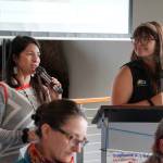 Alaska Childrens Trust Director of Communications Mirna Estrada and Director of Community Engagement Kaila Pfister recognize Jodi Stuart as a Champion for Kids during a meeting of the Soldotna Rotary Club at Addie Camp in Soldotna, Alaska, on Thursday, Sept. 26, 2024. (Jake Dye/Peninsula Clarion)