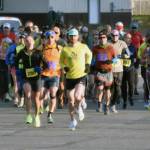 Runners start the Kenai River Marathon on Sunday, Sept. 29, 2024, in Kenai, Alaska. (Photo by Jeff Helminiak/Peninsula Clarion)