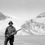Photo courtesy of the Nutter Family Collection
This photograph shows hunter/trapper Warren Melville Nutter near the lake at the foot of what was almost certainly Skilak Glacier, circa late 1930s.