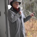 Ricky Gease, director of the Division of Parks and Outdoor Recreation, speaks at a Tsalteshi Trails Association winter kick-off and open house event to celebrate a new trail system maintenance shed Saturday, Oct. 12, 2024, just outside of Soldotna, Alaska. (Photo by Jeff Helminiak/Peninsula Clarion)