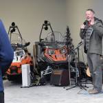 Photo by Jeff Helminiak/Peninsula Clarion
Tom Seggerman, maintenance manager for the Tsalteshi Trails Association, speaks at a winter kickoff and open house event to celebrate a new trail system maintenance shed Saturday, just outside of Soldotna.