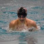 Kenai Centrals Sierra Hershberger competes in the 100-yard individual medley in the SoHi Pentathlon on Friday, Oct. 11, 2024, at Soldotna High School in Soldotna, Alaska. (Photo by Jeff Helminiak/Peninsula Clarion)