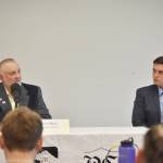 Photo by Erin Thompson/Peninsula Clarion
Alaska State House District 7 candidate Ron Gillham, left, and Rep. Justin Ruffridge participate in the Peninsula Clarion and KDLL 91.9 FM candidate forum at the Soldotna Public Library on Monday.