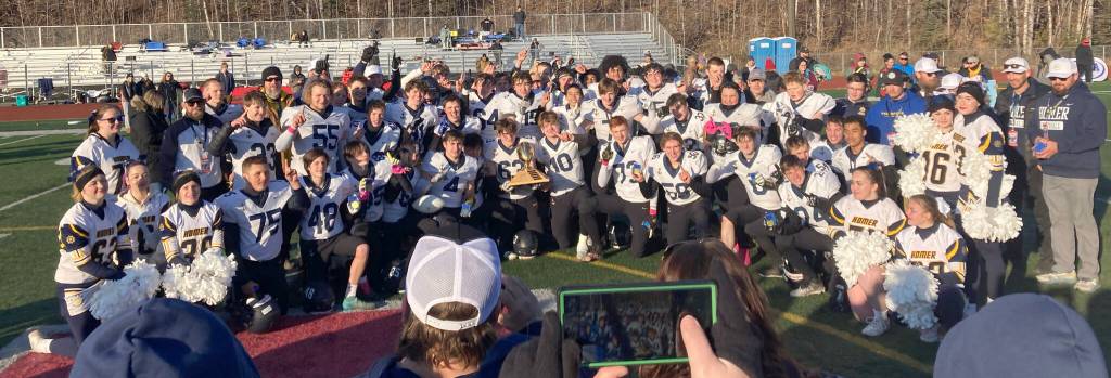Homer was the champion Saturday, Oct. 19, 2024, in the Division III First National Bowl at Veterans Memorial Field at Wasilla High School in Wasilla, Alaska. (Photo by Jeff Helminiak/Peninsula Clarion)