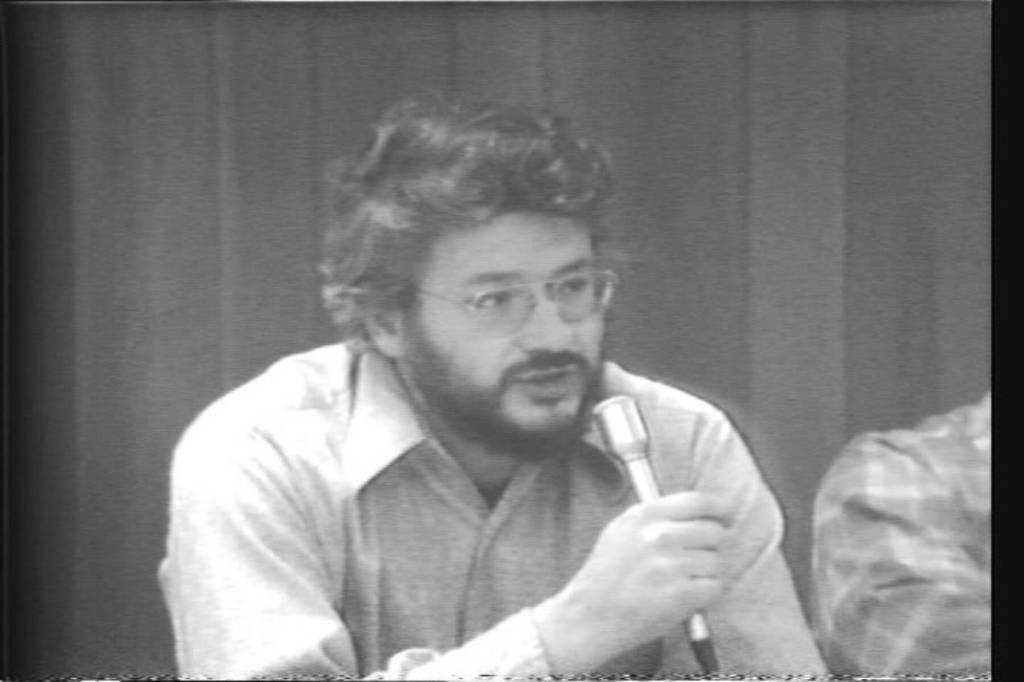 Historian Claus Naske speaks at the first Kenai Peninsula history conference held at Kenai Central High School on Nov. 7-8, 1974, in Kenai, Alaska. Photo provided by Shana Loshbaugh
