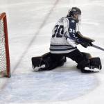 Soldotna goalie Brycen Clyde makes a save against Colony on Thursday, Oct. 31, 2024, at the Soldotna Regional Sports Complex in Soldotna, Alaska. (Photo by Jonas Oyoumick/For the Clarion)
