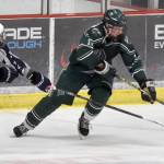 Soldotnas Chase Willis and Colonys Myles Diltz battle for the puck Thursday, Oct. 31, 2024, at the Soldotna Regional Sports Complex in Soldotna, Alaska. (Photo by Jonas Oyoumick/For the Clarion)