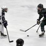 Soldotnas Keegan Myrick and Marshall DeRaeve defend Colonys Logan Lofland on Thursday, Oct. 31, 2024, at the Soldotna Regional Sports Complex in Soldotna, Alaska. (Photo by Jonas Oyoumick/For the Clarion)