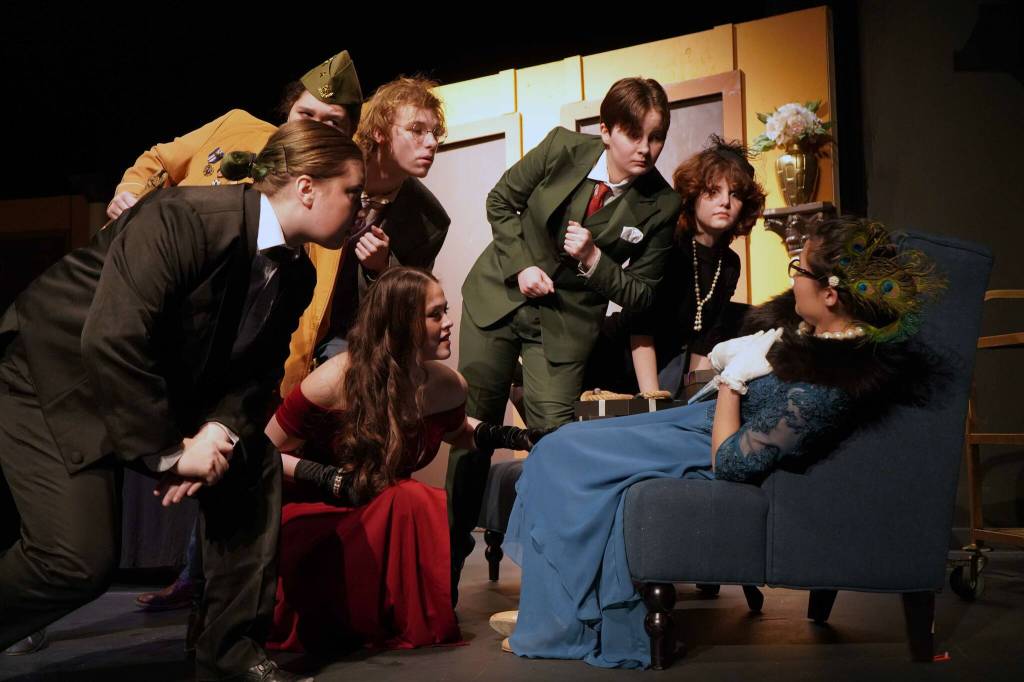 The cast of Seward High School Theatre Collectives Clue rehearse at Seward High School in Seward, Alaska, on Thursday, Nov. 7, 2024. (Jake Dye/Peninsula Clarion)
The cast of Seward High School Theatre Collectives Clue rehearse at Seward High School on Thursday, Nov. 7 . (Jake Dye/Peninsula Clarion)