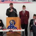 Sen. Jesse Bjorkman, R-Nikiski, speaks during a celebration of Veterans Day at the American Legion Post 20 in Kenai, Alaska, on Monday, Nov. 11, 2024. (Jake Dye/Peninsula Clarion)