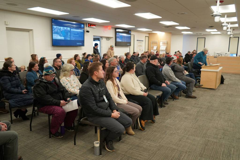 Suzanne Phillips, who formerly was a teacher at Aurora Borealis Charter School, speaks during a special meeting of the Kenai Peninsula Borough School Districts Board of Education in Soldotna, Alaska, on Monday, Nov. 18, 2024. (Jake Dye/Peninsula Clarion)