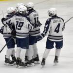 Soldotna celebrates a goal by Daniel Heath on Friday, Nov. 15, 2024, at the Soldotna Regional Sports Complex in Soldotna, Alaska. (Photo by Jonas Oyoumick/Peninsula Clarion)