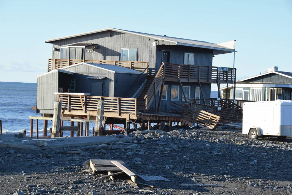Damage to the Tackle Shack Company building is seen on Monday, Nov. 18,<ins> 2024,</ins> following a storm event on Saturday that caused erosion damage to the Homer Spit<ins> in Homer, Alaska</ins>. (Delcenia Cosman/Homer News)