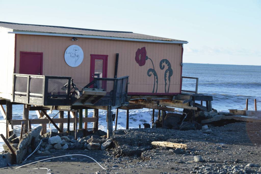 The Fern & Poppy store suffered severe damage, seen on Monday, Nov. 18,<ins> 2024,</ins> following a storm event on Saturday on the Homer Spit<ins> in Homer, Alaska</ins>. (Delcenia Cosman/Homer News)