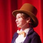McKinley Frary portrays Willy Wonka in a rehearsal of Nikiski Bulldog Theatres Willy Wonka Jr. at Nikiski Middle/High School on Tuesday, Dec. 3, 2024. (Jake Dye/Peninsula Clarion)