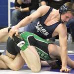 Soldotnaճ Michael Dickinson controls the leg of Colonyճ Tristen Mayer during the 152-pound final of the Northern Lights Conference Championships on Saturday, Dec. 14, 2024, at Palmer High School in Palmer, Alaska. (Photo by Jeremiah Bartz/Frontiersman)